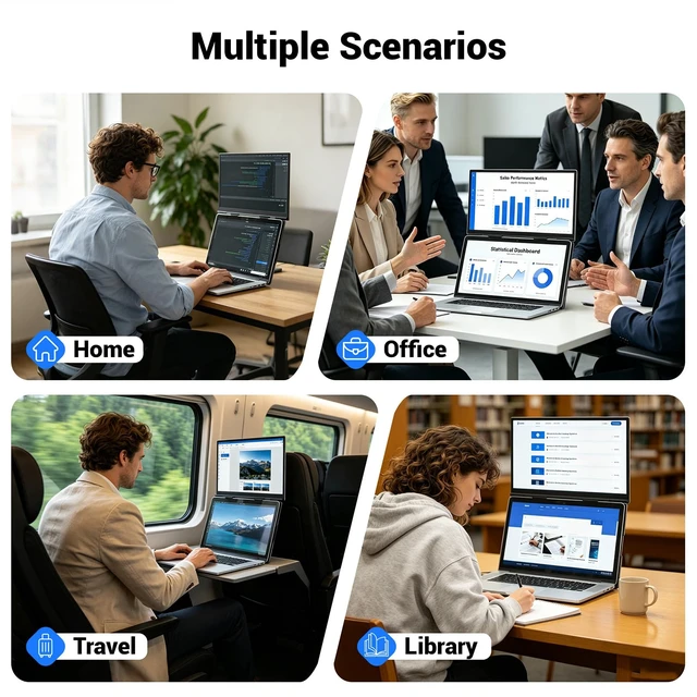 Alt view image 7 of 7 - Laptop Screen Extender, 15.6" Ultra-Light & Thin Dual Monitor Extender with 1080P FHD IPS, Eye Care & Neck-Friendly, USB-C/HDMI Plug-Play Portable Monitor for Mac/Win/Android, Fits 13-17" Laptops