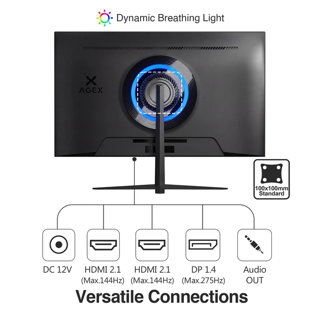 Alt view image 7 of 7 - Z-Edge 27 Inch Gaming Monitor, QHD (2560 x 1440p) 275Hz 240Hz IPS Screen Computer Monitor Support FreeSync, Fast 1ms MPRT Refresh Rate, sRGB 120%, 16.7M Colors, AG27QS 2X DP 1.4 and 2X HDMI 2.1