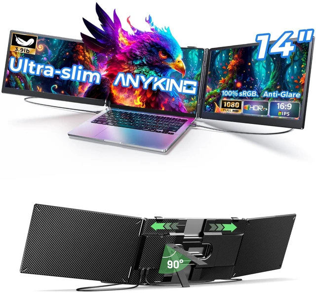 Main image of Laptop Screen Extender, Triple Screen Laptop Monitor Extender for 13-17.3 Laptop, 14 1080P FHD IPS Portable Monitor with 100% sRGB, Plug & Play Monitor Extension for Business Travel,Coding & Gaming