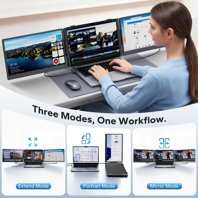 Alt view image 6 of 7 - Laptop Screen Extender, Triple Screen Laptop Monitor Extender for 13-17.3 Laptop, 14 1080P FHD IPS Portable Monitor with 100% sRGB, Plug & Play Monitor Extension for Business Travel,Coding & Gaming