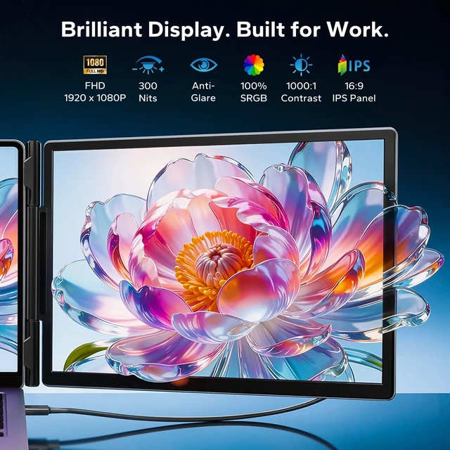 Alt view image 2 of 7 - Laptop Screen Extender, Triple Screen Laptop Monitor Extender for 13-17.3 Laptop, 14 1080P FHD IPS Portable Monitor with 100% sRGB, Plug & Play Monitor Extension for Business Travel,Coding & Gaming