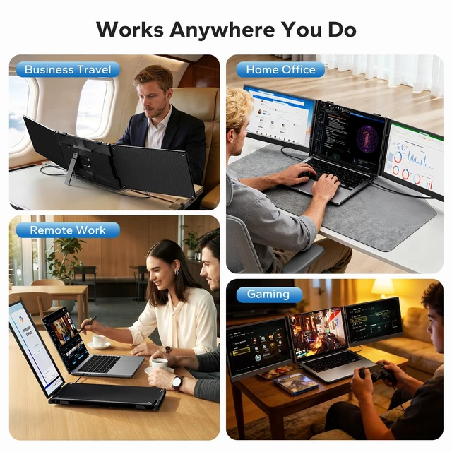 Alt view image 7 of 7 - Laptop Screen Extender, Triple Screen Laptop Monitor Extender for 13-17.3 Laptop, 14 1080P FHD IPS Portable Monitor with 100% sRGB, Plug & Play Monitor Extension for Business Travel,Coding & Gaming