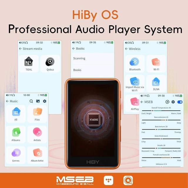 Alt view image 6 of 7 - R1 HiFi MP3 Player with Bluetooth 5.1 Tidal Qobuz DSD 256 Native Lossless Music Player with Touchscreen/Hi Res Audio Certified/MSEB Tuning/2TB Expanded Memory