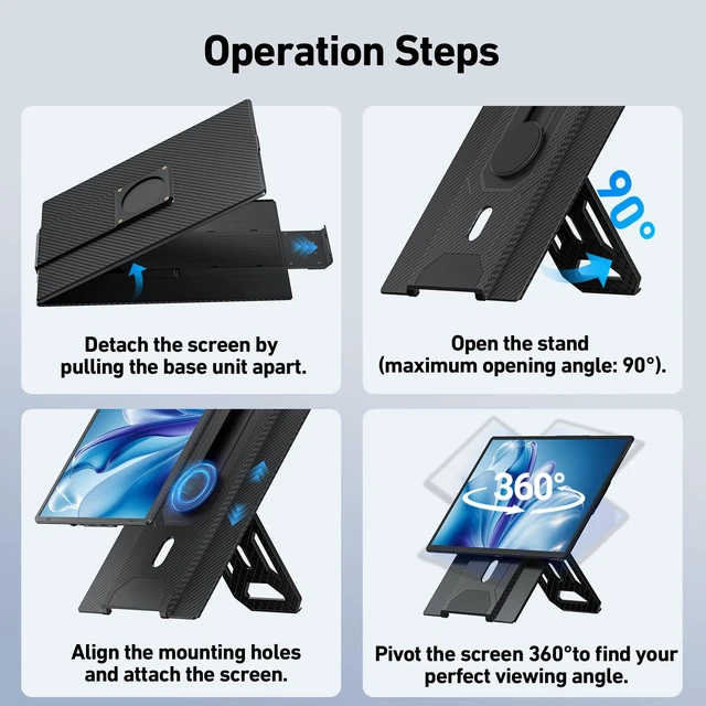 Alt view image 4 of 7 - 16'' Laptop Screen Extender, 360° Rotating Detachable Stand/VESA Support, FHD 1200P IPS Portable Monitor, Plug & Play with HDMI/USB-A/Type-C, Compatible Win/Mac/Android