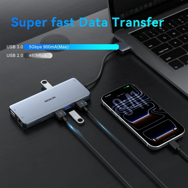 Alt view image 6 of 7 - MacBook Pro Docking Station for Dual Monitor, 12 in 2 HDMI Adapter Dockingstation for MacBook Pro/Air, MacBook Adapter, VGA, Ethernet, 4x USB, SD/microSD, 100W PD, Mac Dongle Dual HDMI