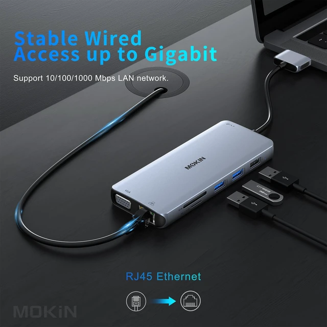 Alt view image 7 of 7 - MacBook Pro Docking Station for Dual Monitor, 12 in 2 HDMI Adapter Dockingstation for MacBook Pro/Air, MacBook Adapter, VGA, Ethernet, 4x USB, SD/microSD, 100W PD, Mac Dongle Dual HDMI