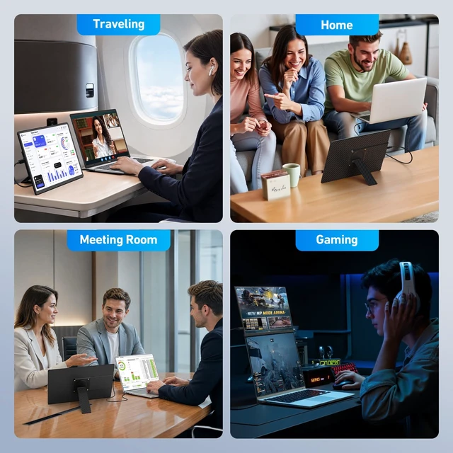 Alt view image 5 of 7 - 16'' Laptop Screen Extender, 360° Rotating Detachable Stand/VESA Support, FHD 1200P IPS Portable Monitor, Plug & Play with HDMI/USB-A/Type-C, Compatible Win/Mac/Android