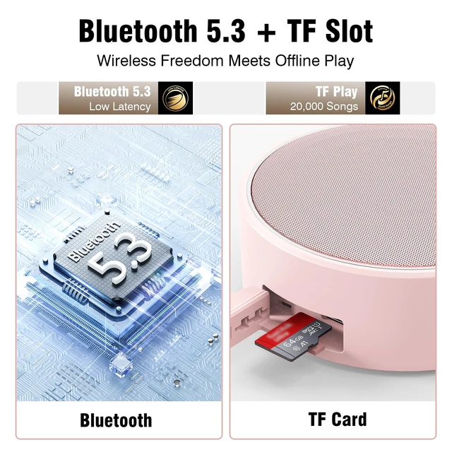 Alt view image 7 of 7 - C12 IP67 Waterproof Shower Bluetooth Speakers Portable Small Speaker Speakers Bluetooth Wireless,Loud Clear Sound,Support TF Card,Suction Cup,for Outdoor Kayak Canoe Beach Gift Pink