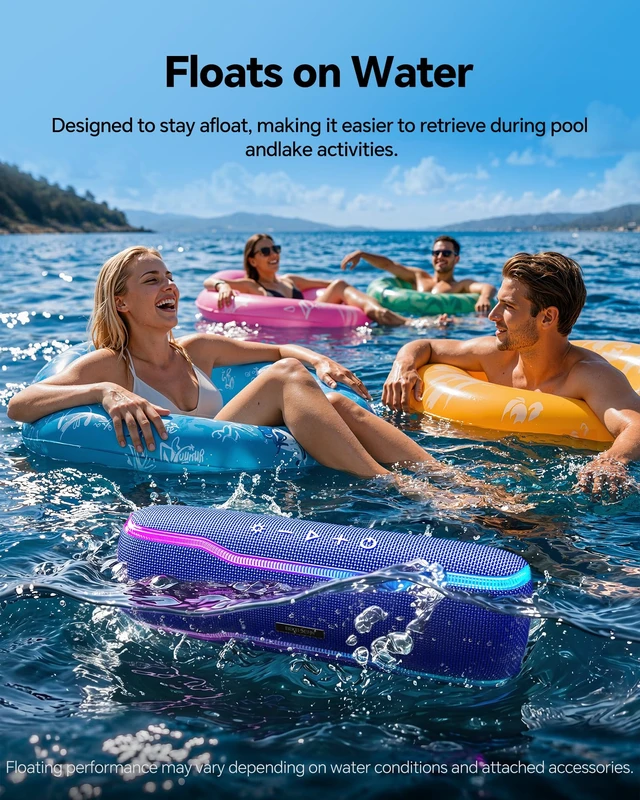 Alt view image 4 of 7 - Bluetooth Speaker, IPX7 Waterproof, 50W Peak, 24H Playtime, Blue Flashing lights, TWS pairing, deep bass, ideal for beach trips, outdoor parties, birthdays, graduations and everyday use