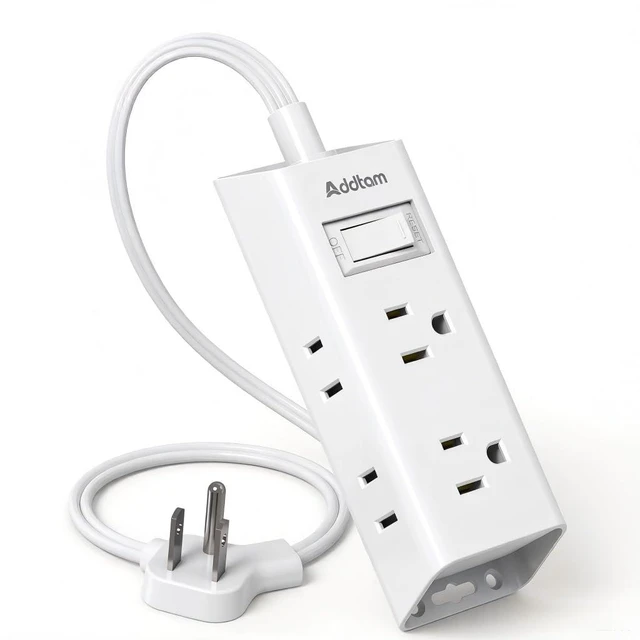 Main image of Flat Plug Power Strip with 6 Outlet Extender, 3 FT Extension Cord Flat Wall Plug with Multiple Outlets, No Surge Protector for Cruise Ship, Travel, Dorm, Home Office, Cruise Essentials, White