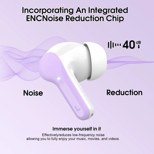 Alt view image 3 of 7 - Wireless Earbuds, Bluetooth 5.4 Headphones HiFi Stereo, Bluetooth Earbuds With ENC Noise Cancelling Mic, IP7 Waterproof in Ear Earphones, 48H, LED Display Ear buds for Pad Workout Sports, Purple
