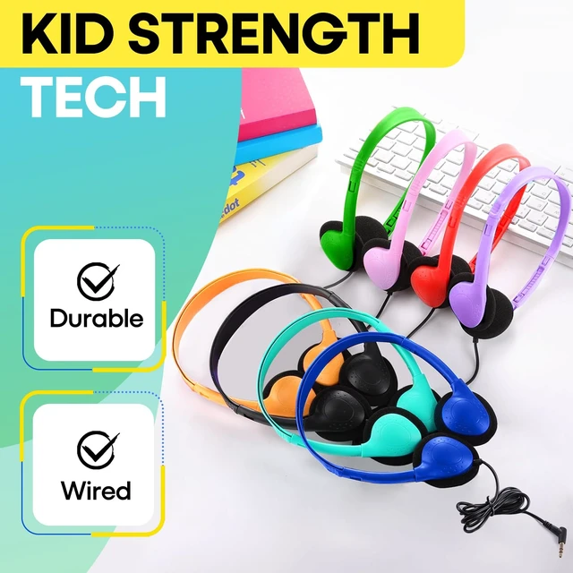 Alt view image 3 of 7 - 100 Pack Bulk Headphones for Classroom School Kids, Wholesale Class Set Durable Headset for Student Boys Girls Adults, Wired Earphones with 3.5mm Jack for Computer Chromebook (HY857,100 Mixed)