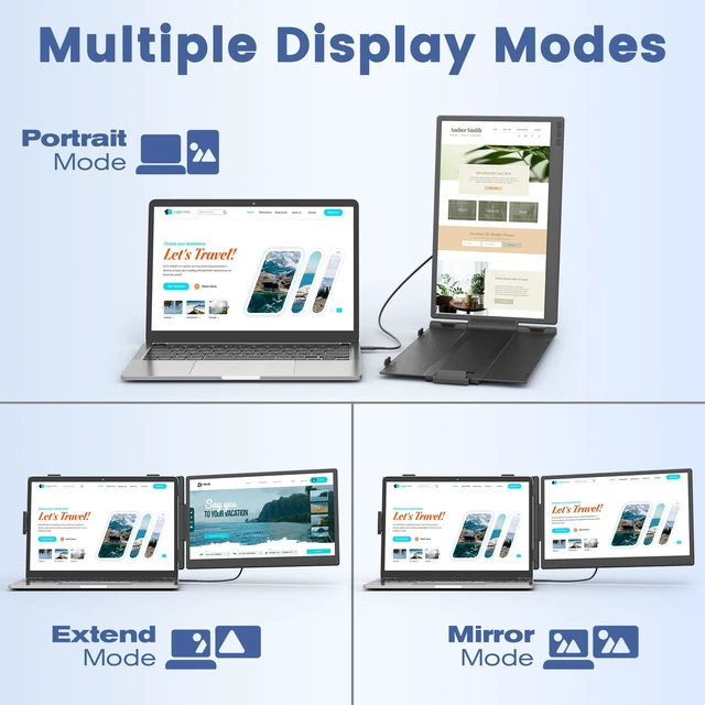 Alt view image 4 of 7 - 14" Laptop Screen Extender, Ultra-Thin FHD 1080P IPS Dual Portable Laptop Monitor Extender for 13-17" Laptops, Plug & Play with HDMI/USB-A/Type-C, Compatible with Windows, Mac, Android