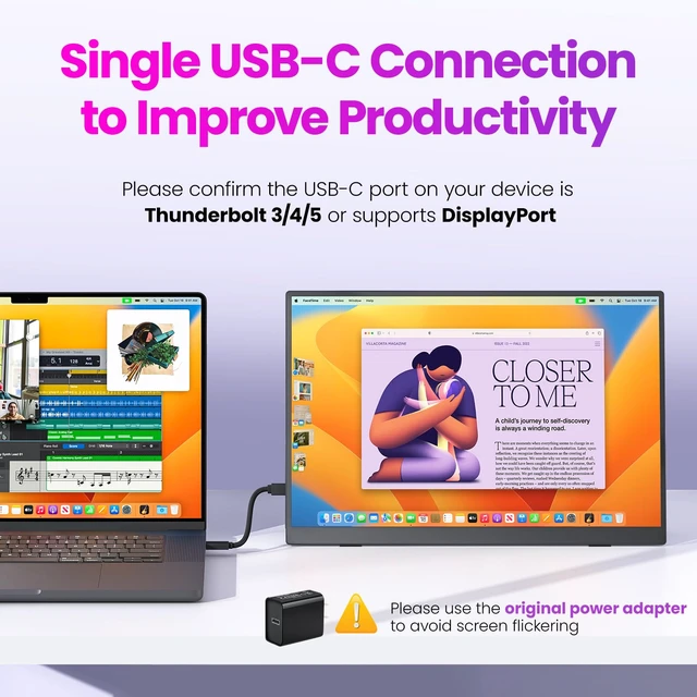 Alt view image 2 of 7 - Portable Monitor 16 inch 2K QHD 2560X1600 145% sRGB, 144Hz USB-C, 120Hz HDMI, Travel Monitor for Laptop MacBook PC Surface PS5 Xbox, External Display with Kickstand & Speaker VESA Compatible
