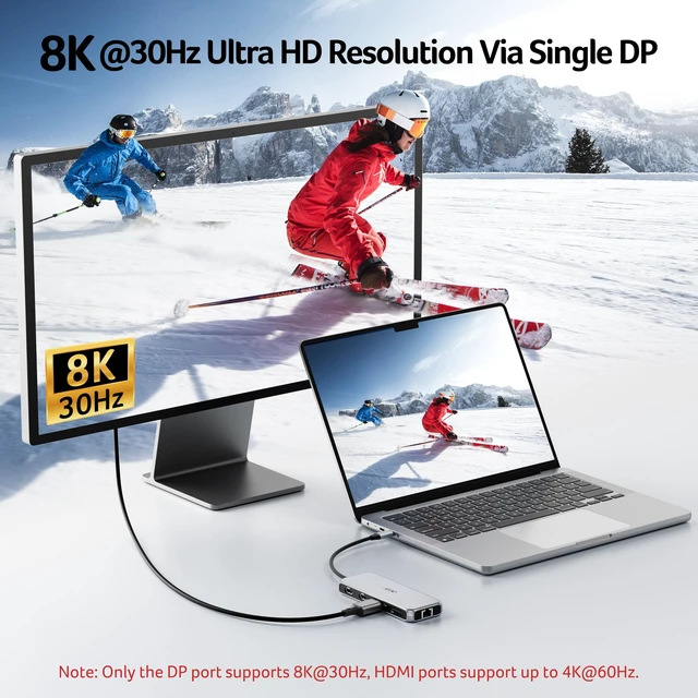 Alt view image 5 of 7 - Laptop Docking Station 3 Monitors, 11-in-1 USB C Docking Station 8K DP, 4K@60Hz HDMI, 10Gbps Data, 1 Gbps Ethernet Hub, 100W Power Delivery, SD/TF, USB C Hub Multiport Adapter for Laptop