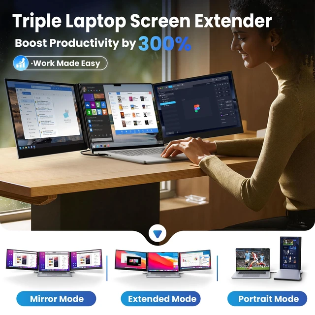 Alt view image 4 of 7 - New Upgrad Laptop Screen Extender Monitor Portable, Ultra Light & Thin Triple Portable Monitor for Laptop 1080P FHD IPS Display for 13-17" Laptop, Plug & Play Compatiable with Win/Mac/Chrome