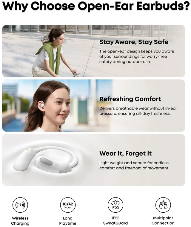 Alt view image 7 of 7 - AeroFit 2 by Anker Open Ear Earbuds, Open Ear Headphones, Earbuds Real-Time Translation, 4 Adjustable Positions, 42H Playtime, Rich Bass, Hi-Res, IP55, AI Clear Calls, Wireless Charging