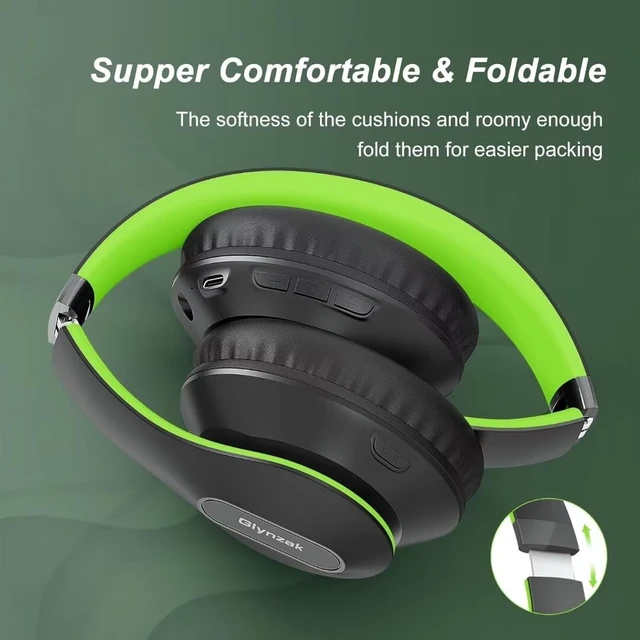 Alt view image 4 of 7 - Wireless Bluetooth Headphones Over Ear V6.0 HiFi Stereo with Mic 65H Playtime 6EQ Modes Foldable Bluetooth Headset with Microphone for Travel Smartphone Computer Laptop Green