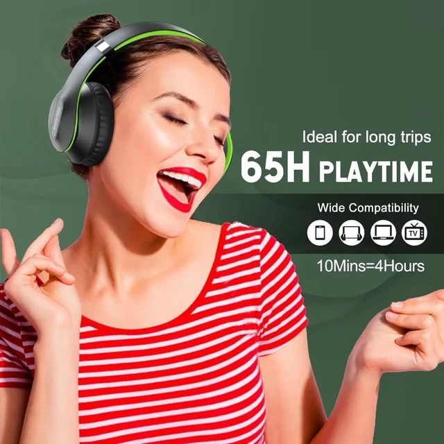 Alt view image 5 of 7 - Wireless Bluetooth Headphones Over Ear V6.0 HiFi Stereo with Mic 65H Playtime 6EQ Modes Foldable Bluetooth Headset with Microphone for Travel Smartphone Computer Laptop Green