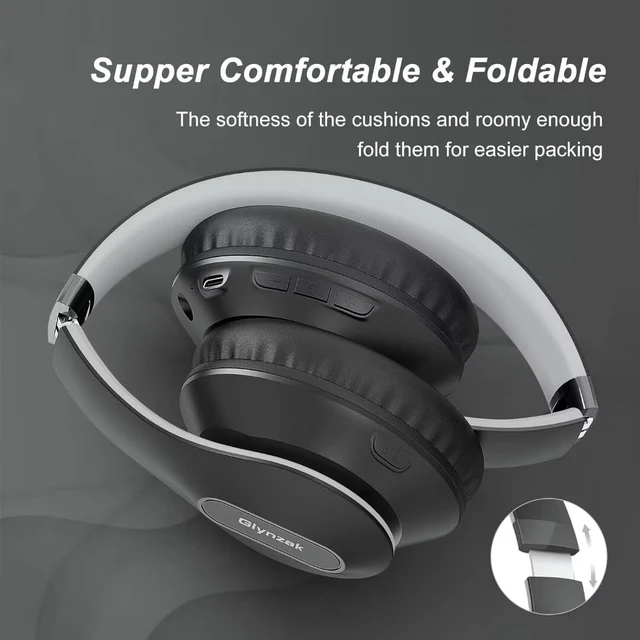 Alt view image 3 of 7 - Wireless Bluetooth Headphones Over Ear V6.0 HiFi Stereo with Mic 65H Playtime 6EQ Modes Foldable Bluetooth Headset with Microphone for Travel Smartphone Computer Laptop Grey