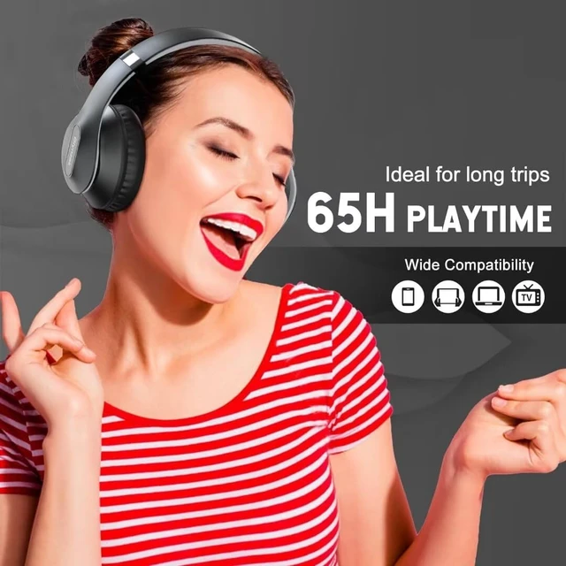 Alt view image 4 of 7 - Wireless Bluetooth Headphones Over Ear V6.0 HiFi Stereo with Mic 65H Playtime 6EQ Modes Foldable Bluetooth Headset with Microphone for Travel Smartphone Computer Laptop Grey