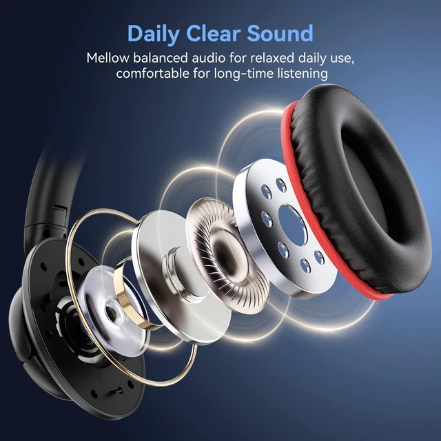 Alt view image 7 of 7 - Wired Headphones with Mic, 3.5mm Plug Corded Headphone for School Black Red Wired Over Ear Foldable Headphones for Teens Classroom Travel, 4.9ft Tangle-Free Cord with Volume Control for Tablet Laptop