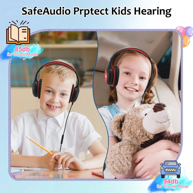 Alt view image 4 of 7 - Kids Headphones Wired with Microphone, USB Type C Headphones for Kids Girls Boys with Cord/LED Lights/85/94dB Volume Limit, Portable Over Ear Headphones for School/Travel/Tablet/iPad
