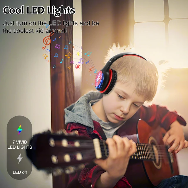 Alt view image 5 of 7 - Kids Headphones Wired with Microphone, USB Type C Headphones for Kids Girls Boys with Cord/LED Lights/85/94dB Volume Limit, Portable Over Ear Headphones for School/Travel/Tablet/iPad