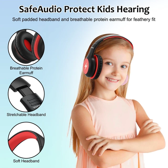 Alt view image 6 of 7 - Kids Headphones Wired with Microphone, USB Type C Headphones for Kids Girls Boys with Cord/LED Lights/85/94dB Volume Limit, Portable Over Ear Headphones for School/Travel/Tablet/iPad