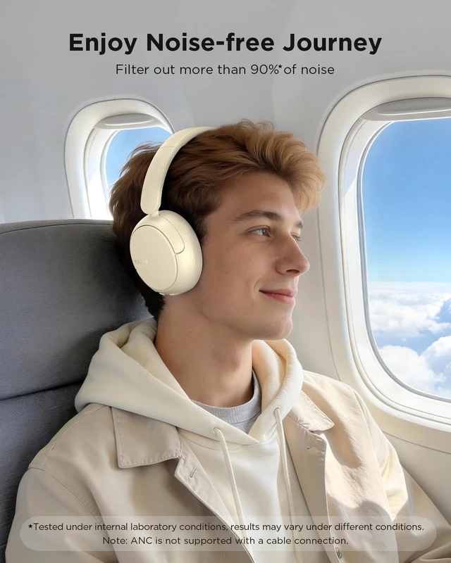 Alt view image 2 of 7 - H30 Hybrid Active Noise Cancelling Headphones, 110H Playtime Hi-Res Audio Bluetooth 6.0 Wireless Over Ear ANC Headphones for Commute/Travel (Off-White)