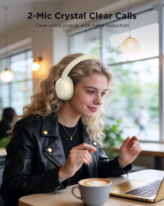 Alt view image 4 of 7 - H30 Hybrid Active Noise Cancelling Headphones, 110H Playtime Hi-Res Audio Bluetooth 6.0 Wireless Over Ear ANC Headphones for Commute/Travel (Off-White)