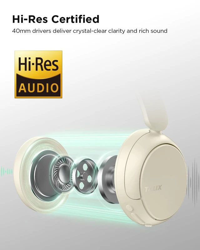 Alt view image 5 of 7 - H30 Hybrid Active Noise Cancelling Headphones, 110H Playtime Hi-Res Audio Bluetooth 6.0 Wireless Over Ear ANC Headphones for Commute/Travel (Off-White)