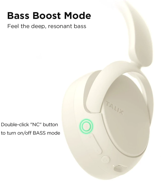 Alt view image 6 of 7 - H30 Hybrid Active Noise Cancelling Headphones, 110H Playtime Hi-Res Audio Bluetooth 6.0 Wireless Over Ear ANC Headphones for Commute/Travel (Off-White)