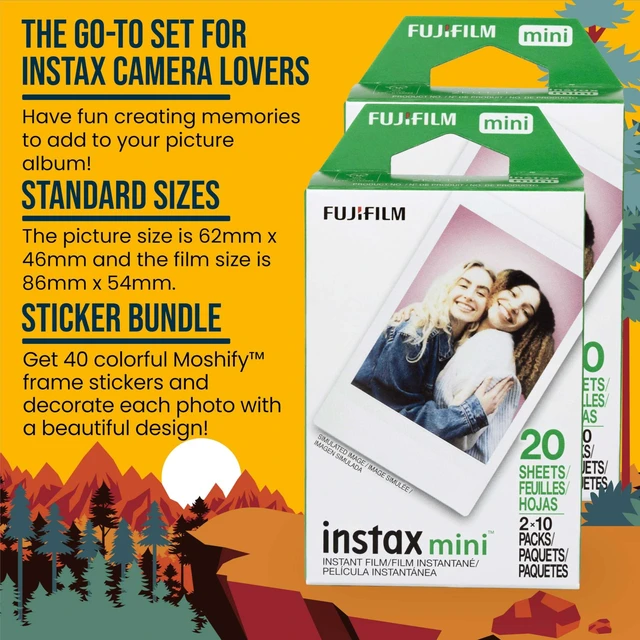 Alt view image 5 of 7 - Instax Mini Film 2 Twin Pack Bundled with 40 Moshify Sticker Frame