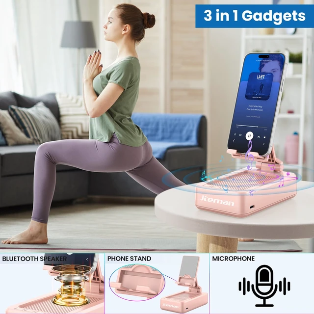Alt view image 2 of 7 - Bluetooth Speaker with Cell Phone Stand,Gifts for Men Tech Gadgets Big Sound & Clear Bass, Wireless Audio Speaker Stand for iPhone/Android, Foldable Adjustable Phone Holder for Home Office