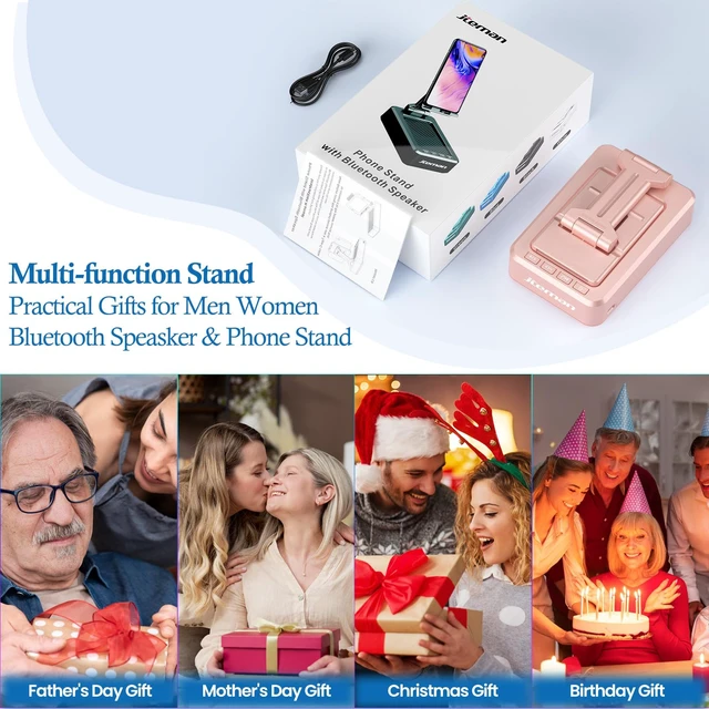 Alt view image 7 of 7 - Bluetooth Speaker with Cell Phone Stand,Gifts for Men Tech Gadgets Big Sound & Clear Bass, Wireless Audio Speaker Stand for iPhone/Android, Foldable Adjustable Phone Holder for Home Office