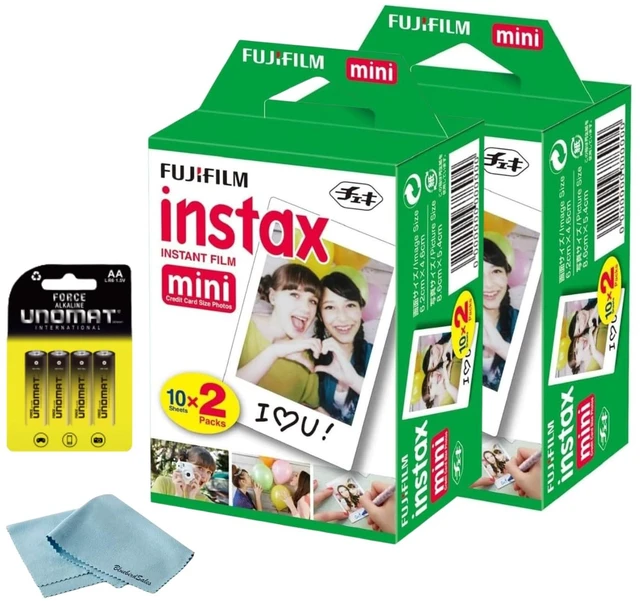 Main image of Instax Mini Instant Film, 40 Shots (10 Sheets x 4) Capture Memories Anytime, Anywhere + BluebirdSales Premium Cleaning Cloth & 8 AA Batteries