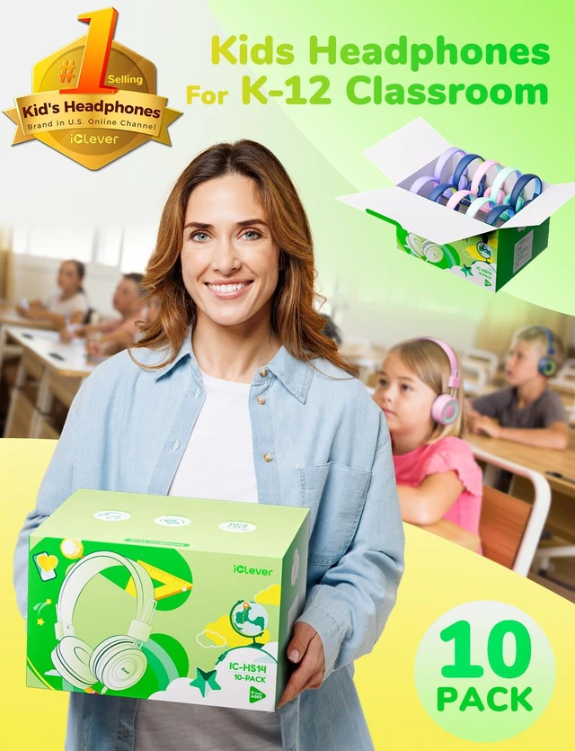 Alt view image 2 of 6 - Kids Wired Headphones Bulk 10-Pack for School K-12 & Teachers, Bending Resistance Durable, 94dBA Safe Volume, Stereo Sound 3.5mm Jack Headphones with Cord for Kids Boys Girls Student/Tablets