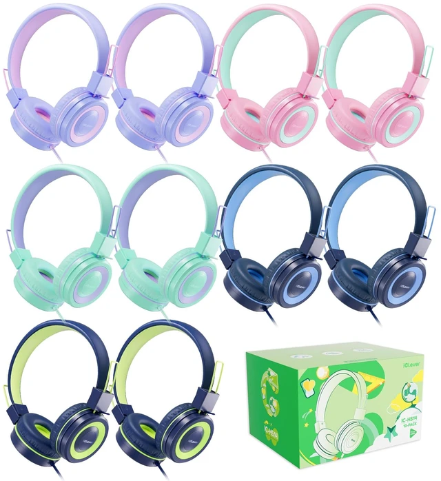 Main image of Kids Wired Headphones Bulk 10-Pack for School K-12 & Teachers, Bending Resistance Durable, 94dBA Safe Volume, Stereo Sound 3.5mm Jack Headphones with Cord for Kids Boys Girls Student/Tablets