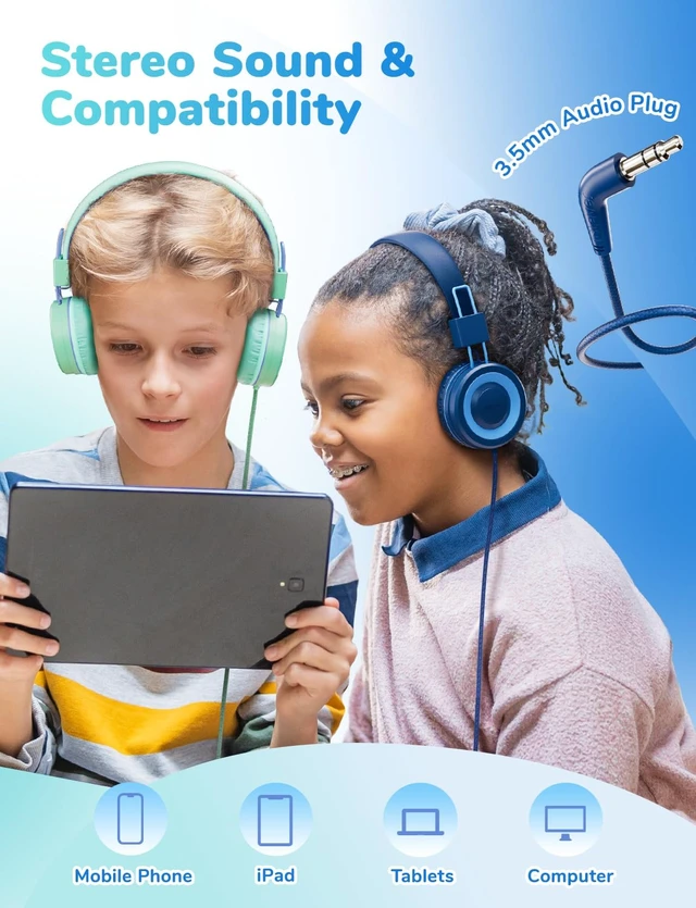 Alt view image 6 of 6 - Kids Wired Headphones Bulk 10-Pack for School K-12 & Teachers, Bending Resistance Durable, 94dBA Safe Volume, Stereo Sound 3.5mm Jack Headphones with Cord for Kids Boys Girls Student/Tablets