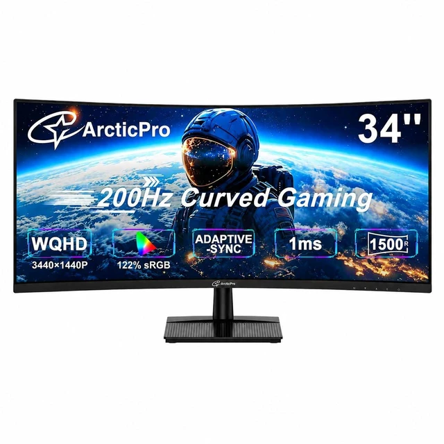 Main image of 34 Inch Ultrawide Curved Gaming Monitor 200Hz, WQHD 1440p, 1ms 1500R, 2K Monitor, Adaptive Sync, Ultra Slim, 122% sRGB, PIP/PBP, Bluelight Filter, HDR, VESA, HDMI 2.1x2, DP1.4x2