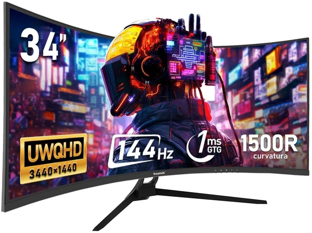 Main image of 34 Inch Ultrawide Curved 144Hz Gaming Monitor,UWQHD PC Screen 21:9 aspect ratio,3440x1440 Resolution,1500R,99%sRGB,Adaptive Sync,178° Viewing Angle,Display Port 1.4HDMI 2.0,Black