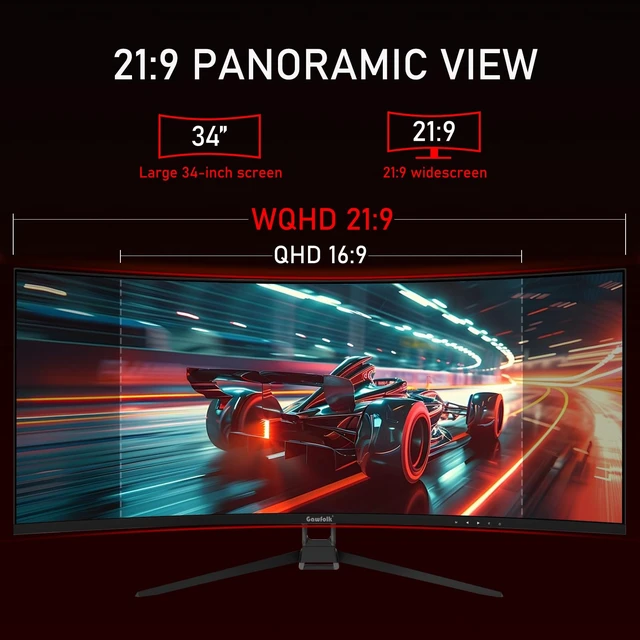 Alt view image 3 of 7 - 34 Inch Ultrawide Curved 144Hz Gaming Monitor,UWQHD PC Screen 21:9 aspect ratio,3440x1440 Resolution,1500R,99%sRGB,Adaptive Sync,178° Viewing Angle,Display Port 1.4HDMI 2.0,Black