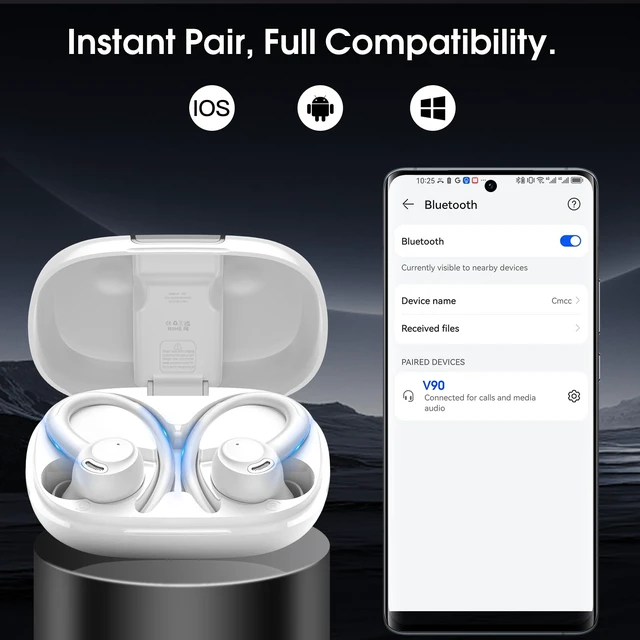 Alt view image 7 of 7 - Wireless Sports Earbuds with Earhooks, 48H Deep Bass/ENC Mic Ear Bud White Wireless Earphone with LED Display, Bluetooth 5.3 Headphones In Ear, IPX7 Waterproof Over Ear Buds for Running/Workout