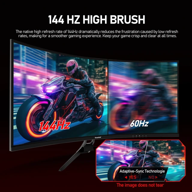 Alt view image 5 of 7 - 34 Inch Ultrawide Curved 144Hz Gaming Monitor,UWQHD PC Screen 21:9 aspect ratio,3440x1440 Resolution,1500R,99%sRGB,Adaptive Sync,178° Viewing Angle,Display Port 1.4HDMI 2.0,Black