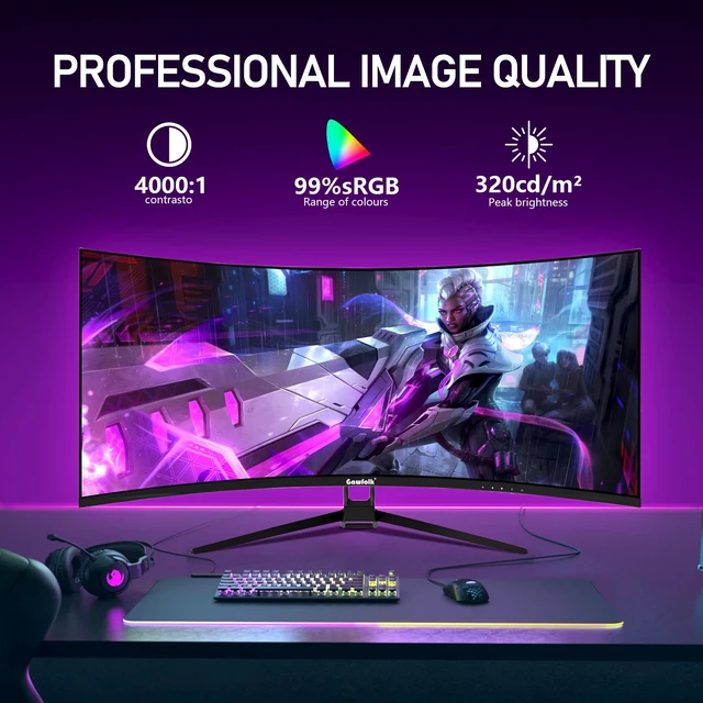 Alt view image 6 of 7 - 34 Inch Ultrawide Curved 144Hz Gaming Monitor,UWQHD PC Screen 21:9 aspect ratio,3440x1440 Resolution,1500R,99%sRGB,Adaptive Sync,178° Viewing Angle,Display Port 1.4HDMI 2.0,Black