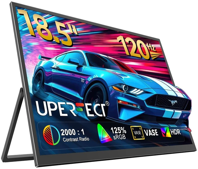 Main image of 18.5" 120Hz Portable Monitor, 125% sRGB Laptop Gaming Display 1080P, HDR, FreeSync, 350 Nits Brightness, VESA Support, Stand Included, USB-C & Mini HDMI Screen for Gaming & Travel