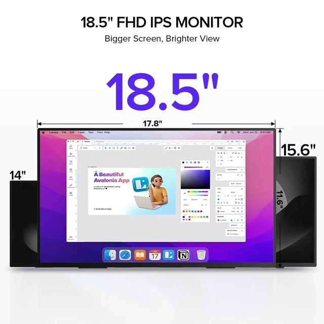 Alt view image 2 of 7 - 18.5" 120Hz Portable Monitor, 125% sRGB Laptop Gaming Display 1080P, HDR, FreeSync, 350 Nits Brightness, VESA Support, Stand Included, USB-C & Mini HDMI Screen for Gaming & Travel