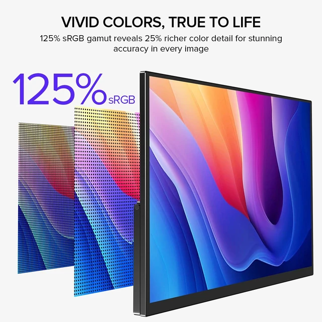 Alt view image 5 of 7 - 18.5" 120Hz Portable Monitor, 125% sRGB Laptop Gaming Display 1080P, HDR, FreeSync, 350 Nits Brightness, VESA Support, Stand Included, USB-C & Mini HDMI Screen for Gaming & Travel