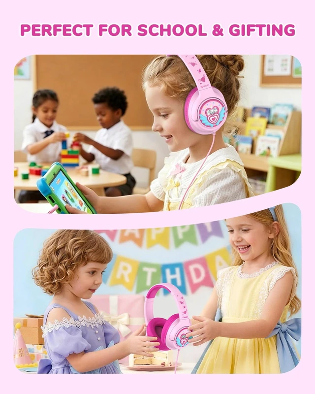 Alt view image 5 of 7 - C371 Kids Headphones with Cord for School Boys Girls Travel Gift SafeSound Tech3.0, Stereo Sound, 3.5mm Jack, Foldable, Durable Headband, Safe Wired Headphones for Kids, Macaron Pink